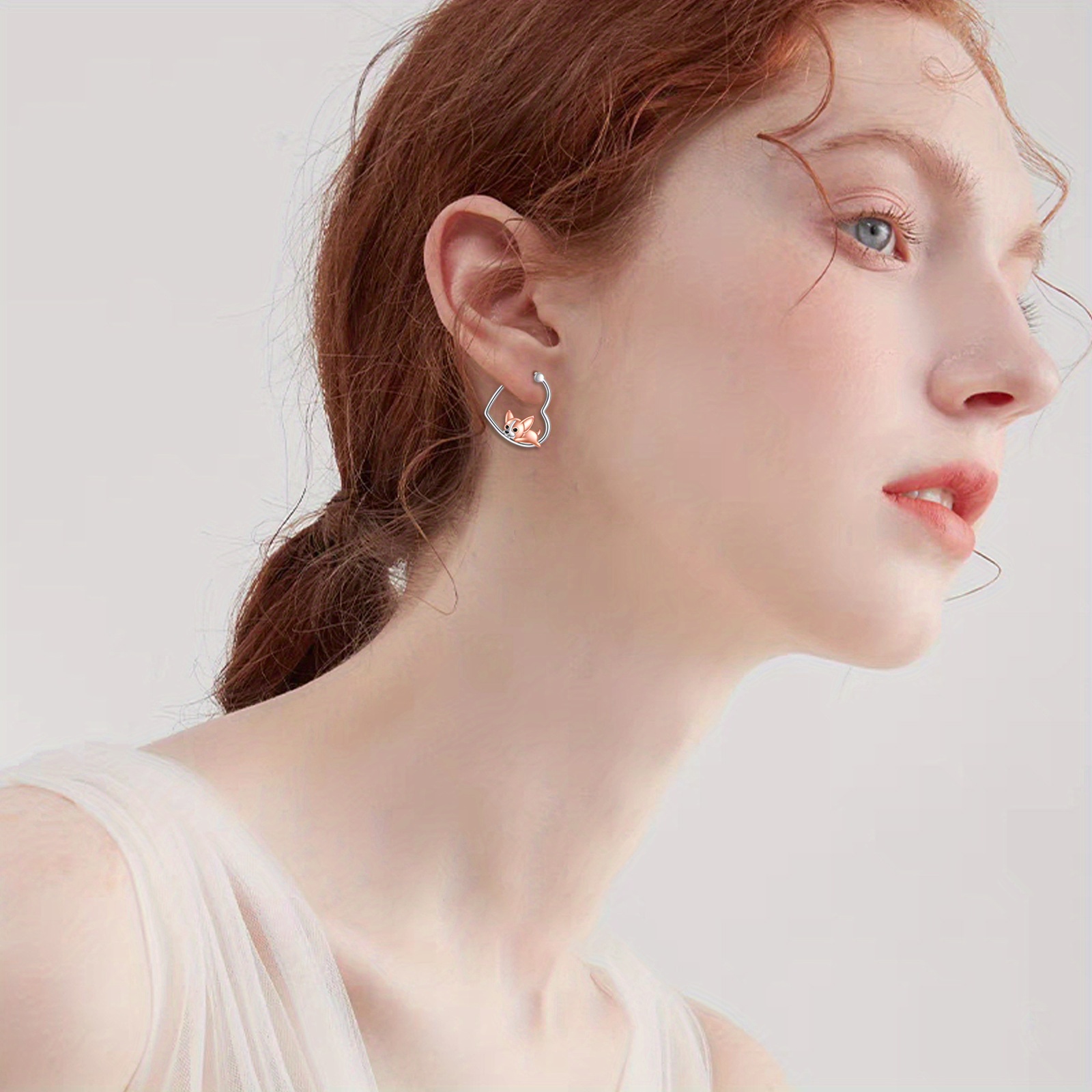 Women's Sterling Silver Chihuahua Heart Hoop Earrings, Cute Gift